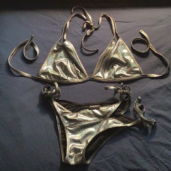 silver bikini set metallic